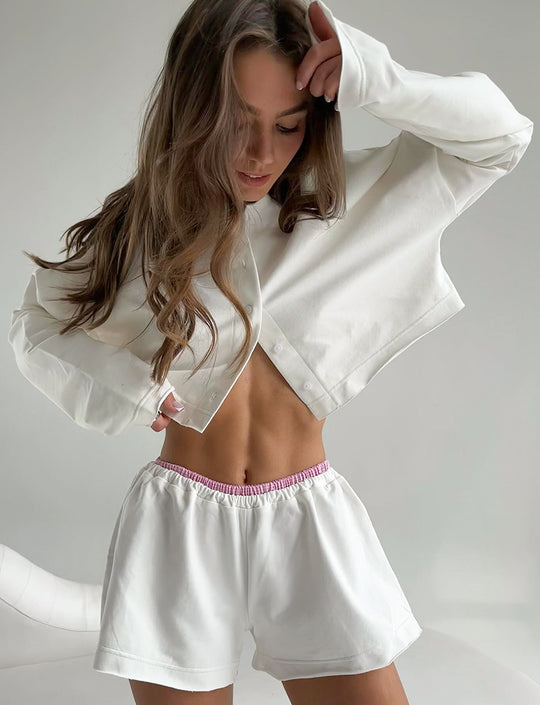 Damen Bequeme Freizeit-Bluse und Shorts Set EB