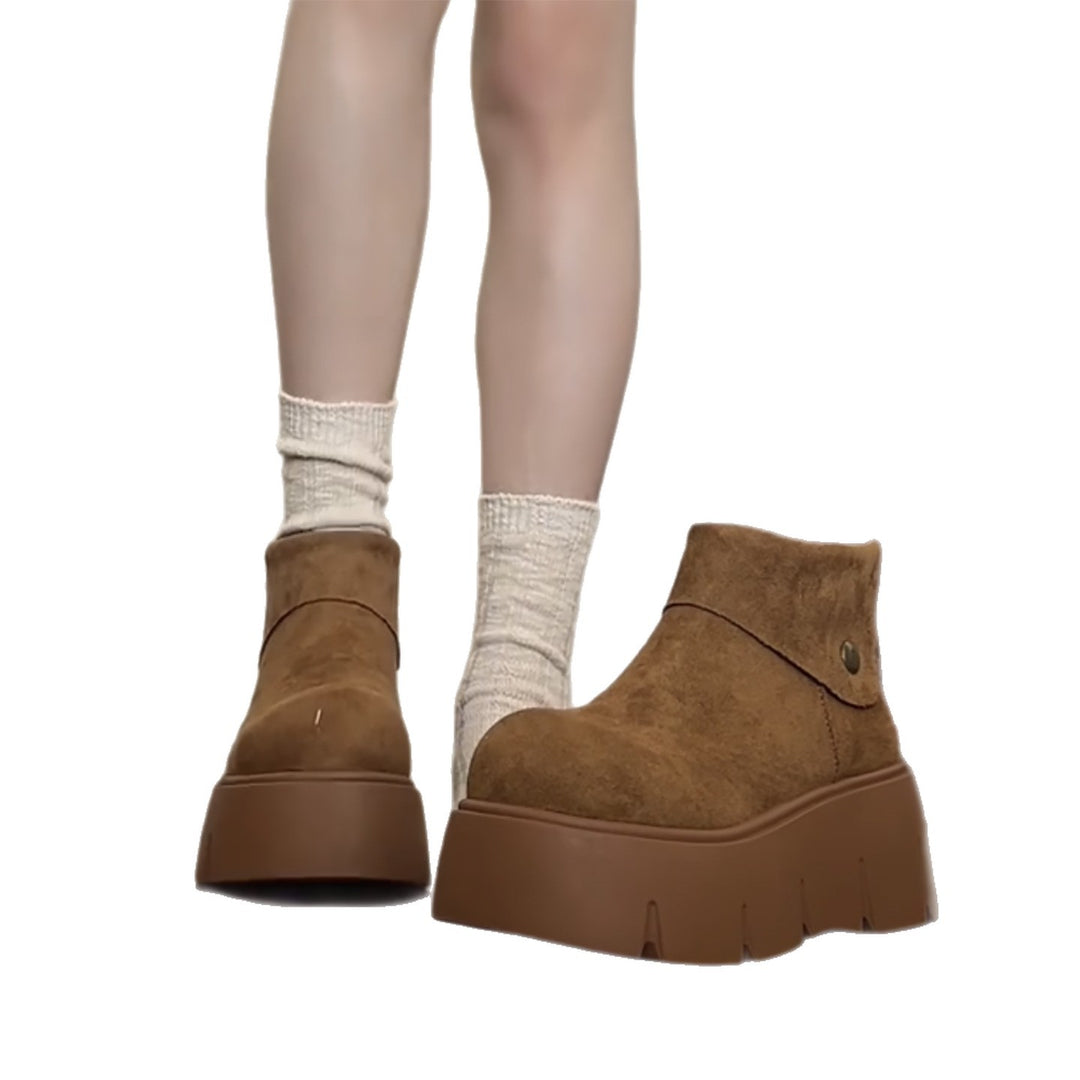 Damen Stiefeletten mit modischem Plateau und praktischen Druckknopf EB
