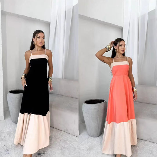 Damen Maxikleid aus hochwertiger Baumwolle mit kontrastierendem Saum EB