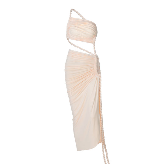 Damen Elegantes, einseitiges Maxikleid mit raffinierten Drapierungen EB