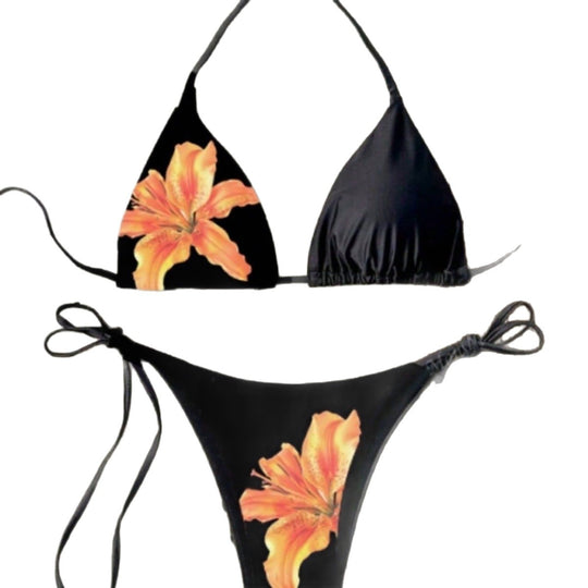 Damen Triangel-Bikini mit floralen Akzenten und verstellbaren Bändern EB