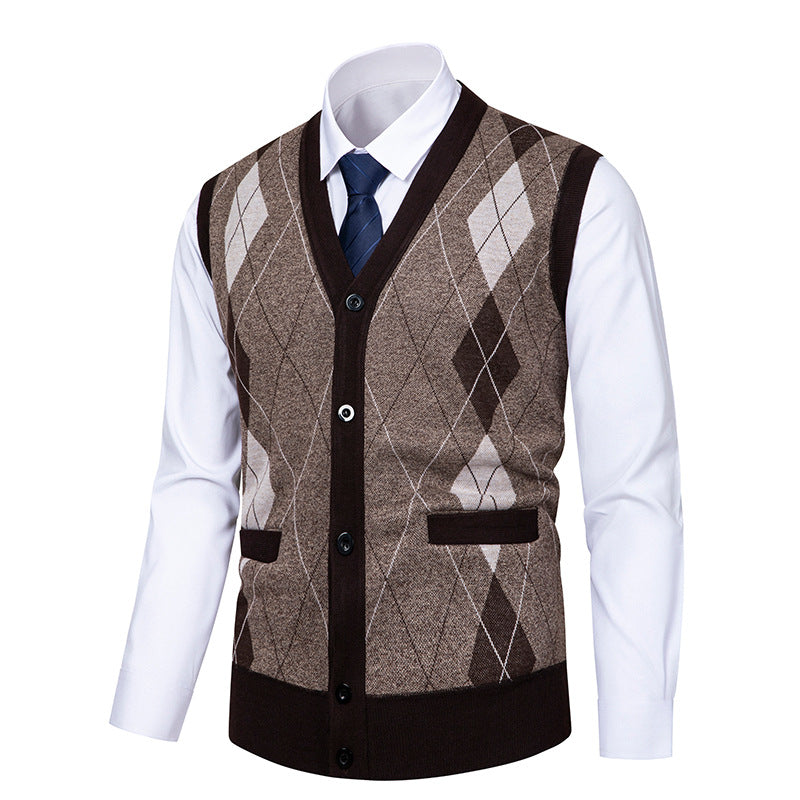 Herren edle Strickjacke mit modernem Rautenmuster EB