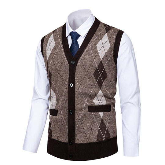 Herren edle Strickjacke mit modernem Rautenmuster EB