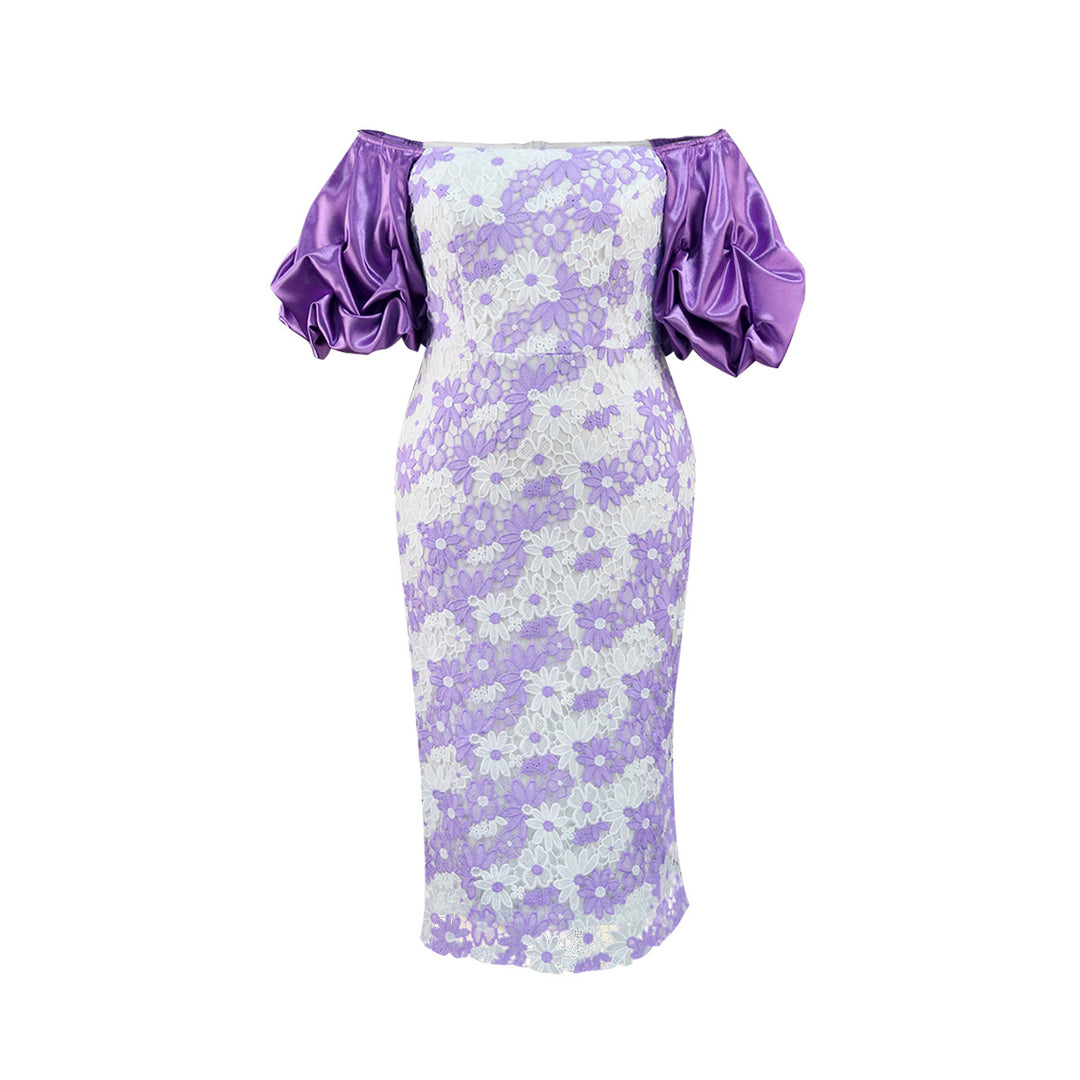 Damen Elegantes Spitzenkleid mit voluminösen Puffärmeln EB