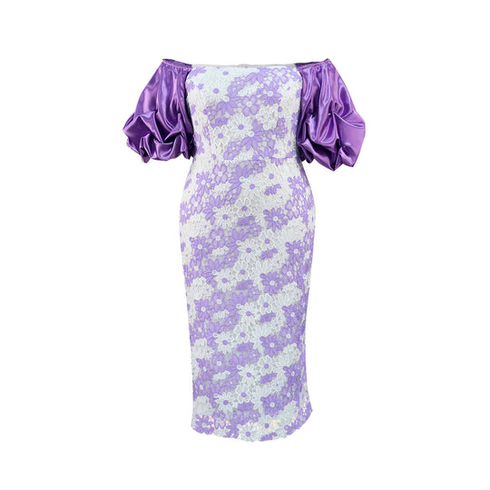 Damen Elegantes Spitzenkleid mit voluminösen Puffärmeln EB