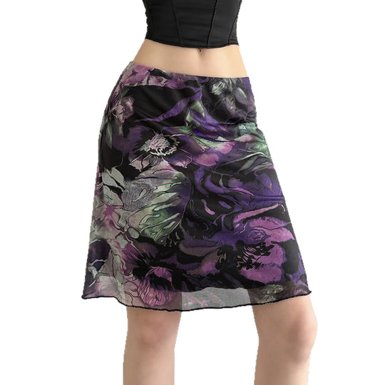 Damen Blumenmuster Midirock mit elastischem Bund und schwingendem Saum EB