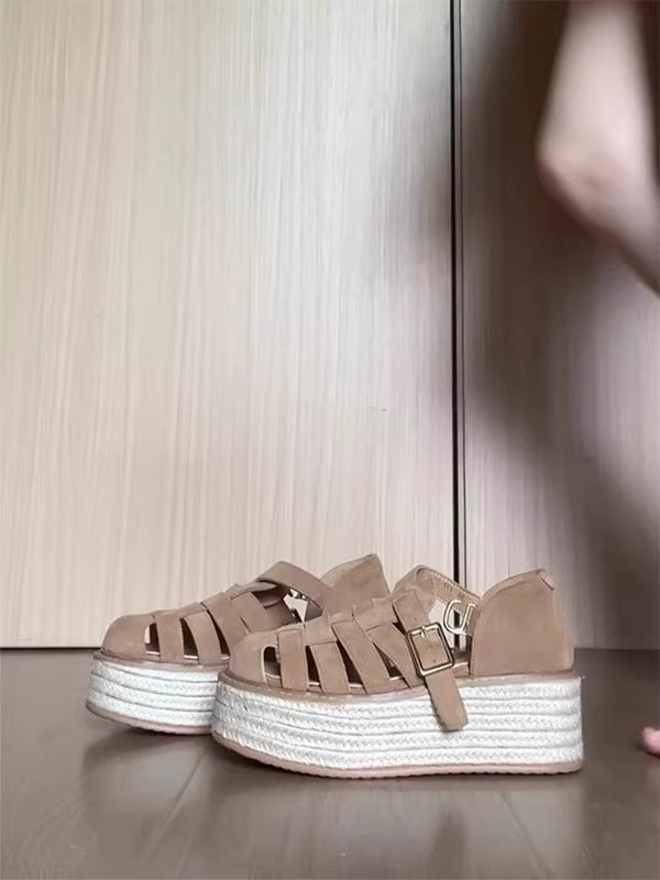 Damen Plattform-Sandalen mit geflochtenem Riemendetail und bequemer Sohle EB
