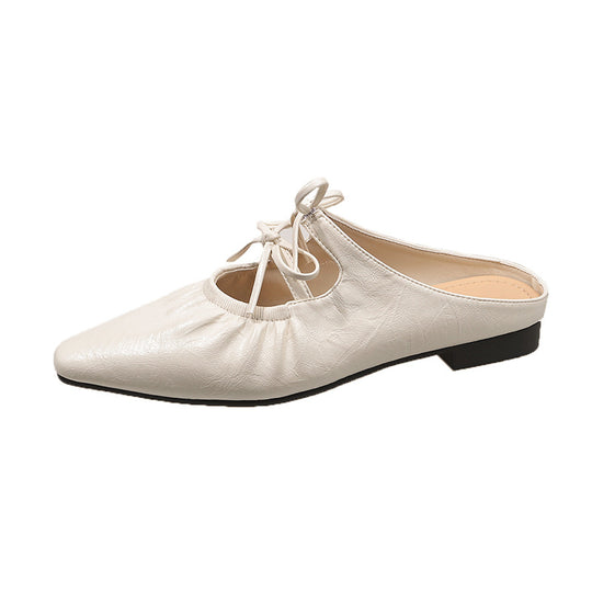 Damen Elegante Mules mit glänzendem Obermaterial und verspielten Schleifen EB