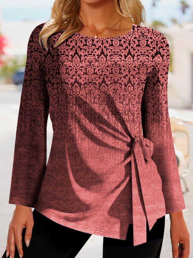 Damen Elegantes Oberteil mit Knoten-Detail und grafischem Muster EB