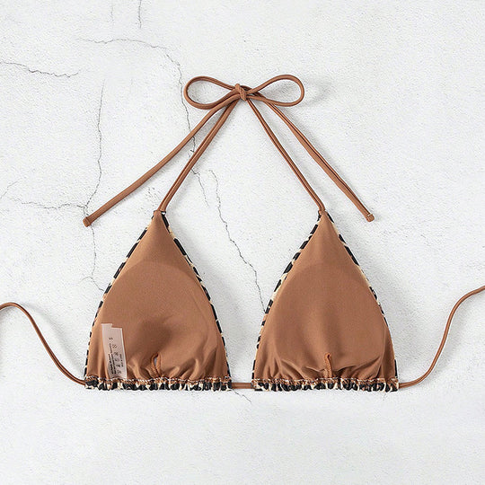 Damen Dreieck-Bikini mit Leo-Muster und verstellbaren Bindebändern EB