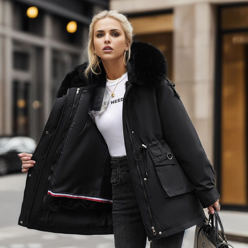 Damen warme Winterjacke mit abnehmbarem Pelzkragen EB