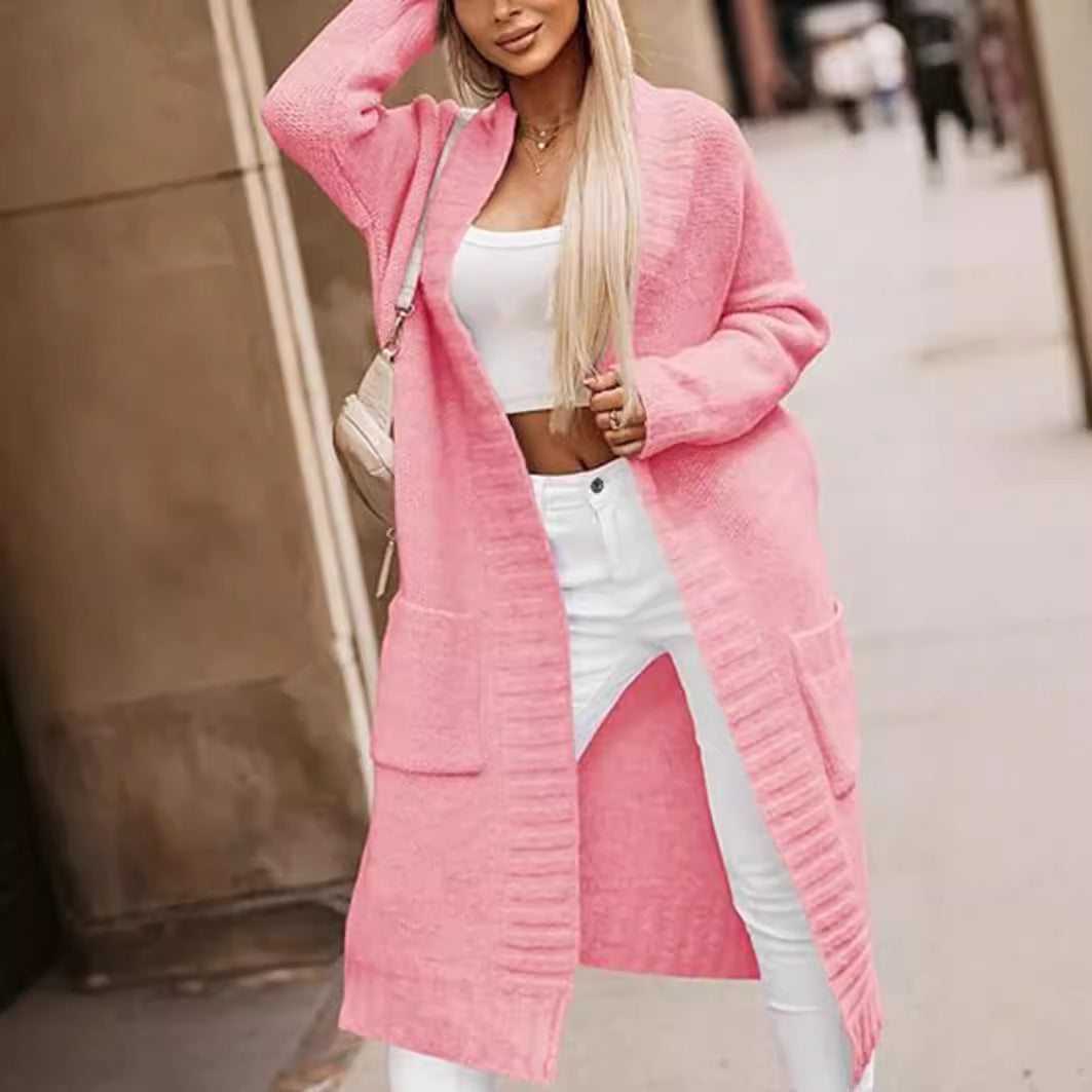 Damen Langstrickjacke mit tiefen Taschen und offenem Schnitt EB