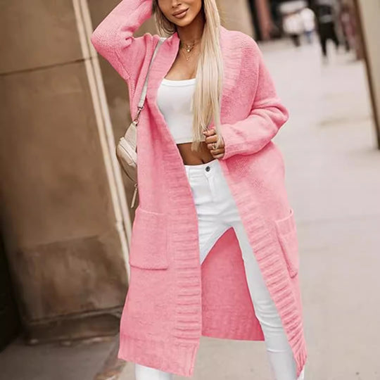 Damen Langstrickjacke mit tiefen Taschen und offenem Schnitt EB