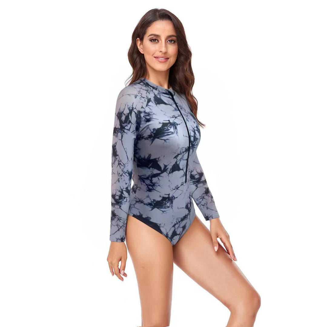 Damen Langarm Schwimmanzug mit Reißverschluss und modernem Marmor-Design EB