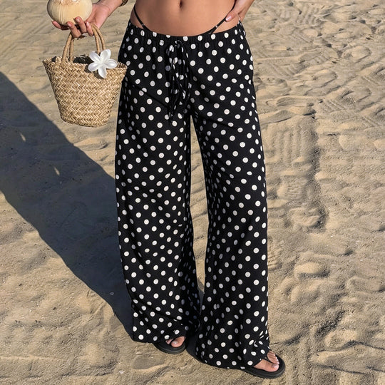 Damen nan weite Palazzo-Hose mit elastischem Bund und Punkte-Muster EB