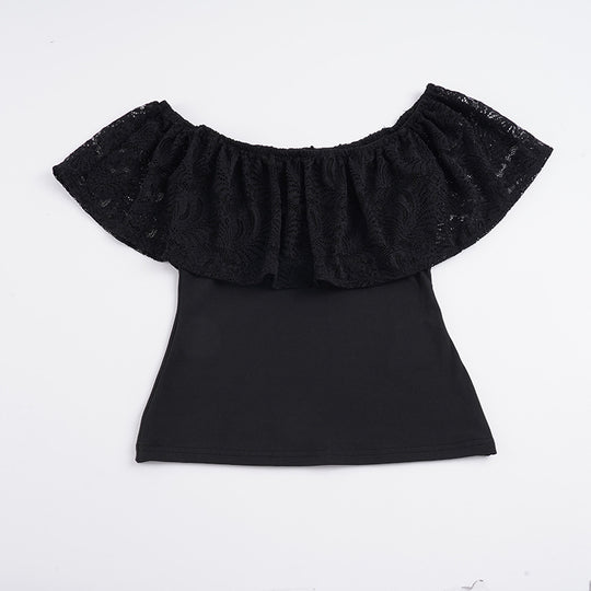 Damen Off-Shoulder Oberteil mit Rüschendetails und eleganten Spitzenakzenten EB