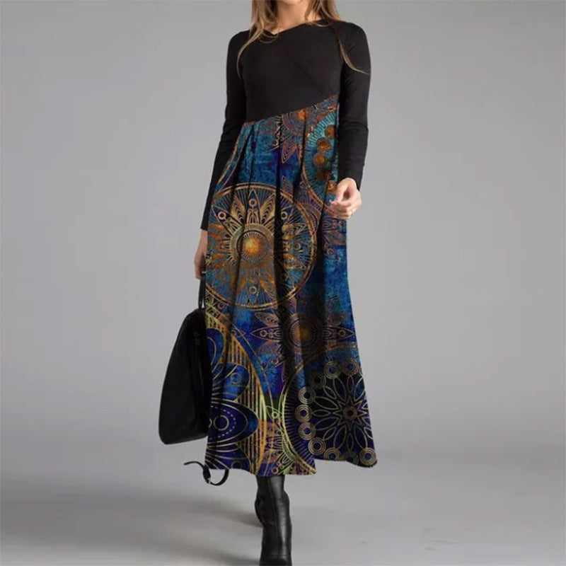 Damen boho-inspiriertes Midikleid mit geschickt kombiniertem Muster EB