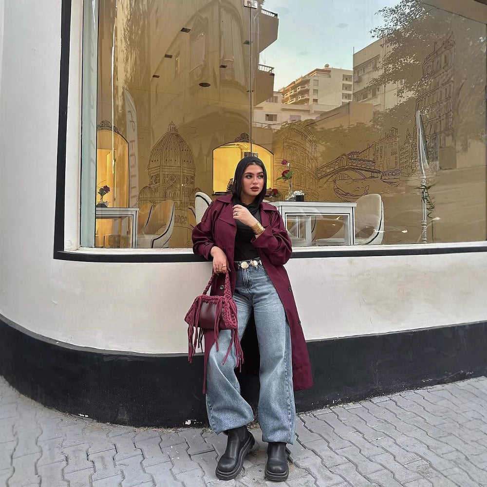 Damen trendiger Trenchcoat mit stilvollem Schnitt und praktischen Taschen EB