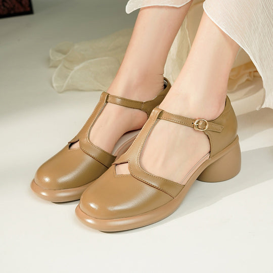 Damen Ballerinas mit verstellbarem Riemen und komfortablem Blockabsatz EB
