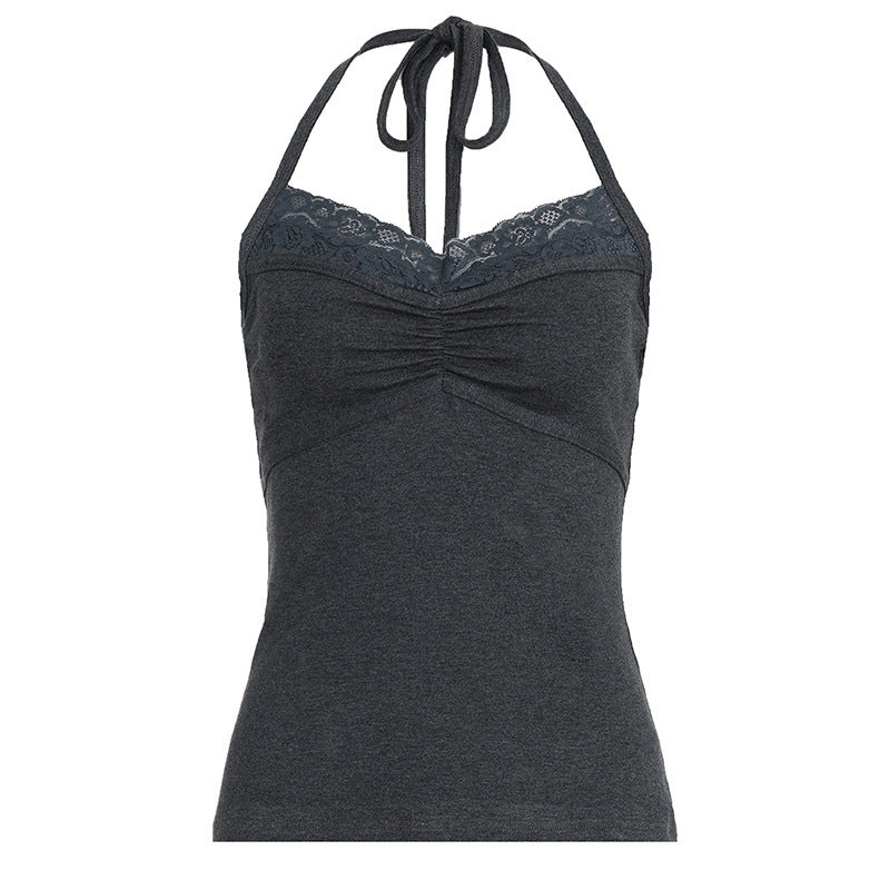 Damen Sexy Spaghetti-Trägertop mit Spitzeneinsätzen EB