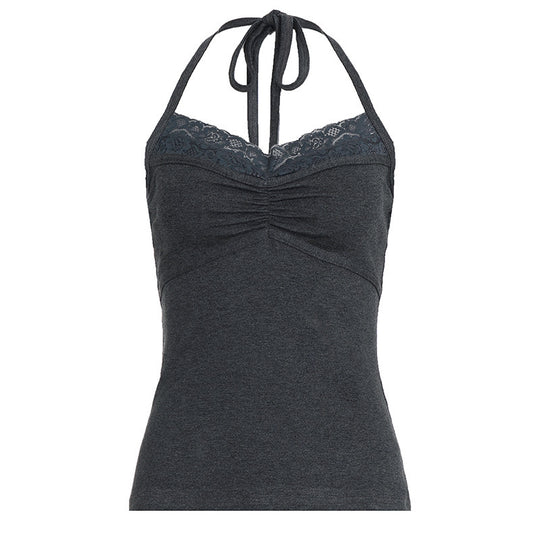 Damen Sexy Spaghetti-Trägertop mit Spitzeneinsätzen EB
