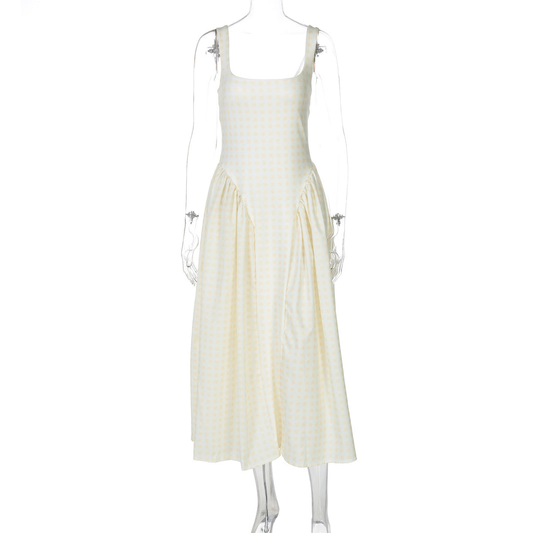 Damen Sommerliches Maxikleid mit Karo-Design und seitlichen Raffungselementen EB