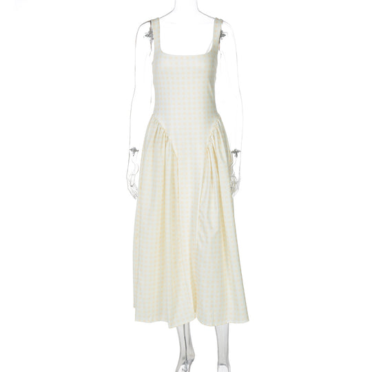 Damen Sommerliches Maxikleid mit Karo-Design und seitlichen Raffungselementen EB