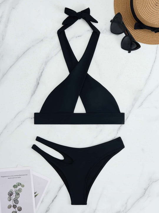 Damen Bikini-Set mit modischem Knoten und seitlichem Cut-Out EB