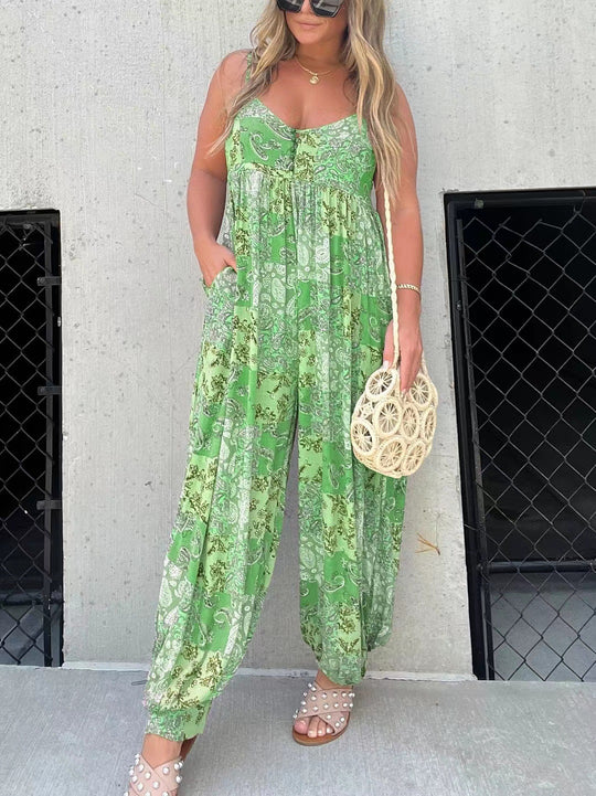 Damen Verspielter Maxijumpsuit mit floralem Muster und praktischen Taschen EB