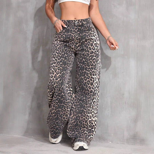 Damen Weite Jeans mit Wildleder-Optik und hoher Taille EB