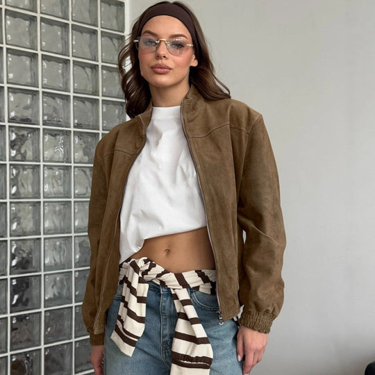 Damen lässige Wildlederjacke im oversized Schnitt EB