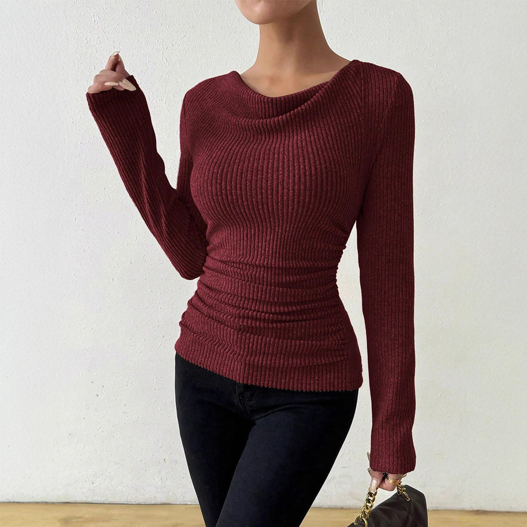 Damen nan eng anliegendes Rippenstrick-Longsleeve mit geraffter Taille EB