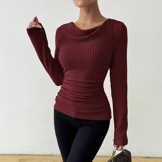 Damen nan eng anliegendes Rippenstrick-Longsleeve mit geraffter Taille EB