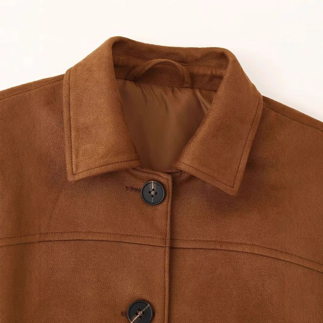 Damen modische Suede Jacke mit praktischen Taschen und eleganten Details EB