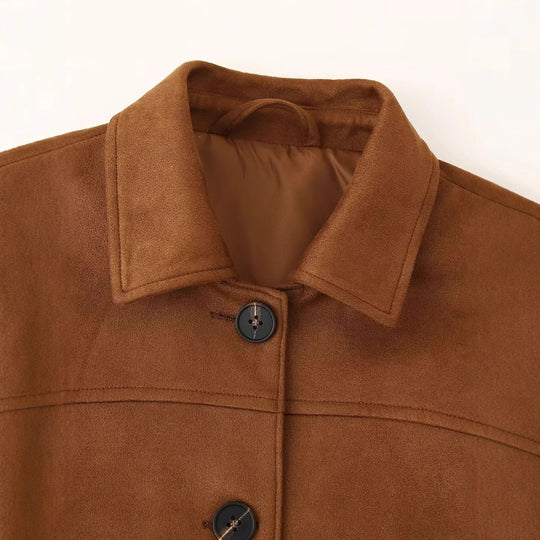 Damen modische Suede Jacke mit praktischen Taschen und eleganten Details EB