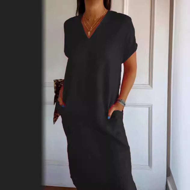 Damen luftiges Leinenkleid mit praktischen Seitentaschen EB