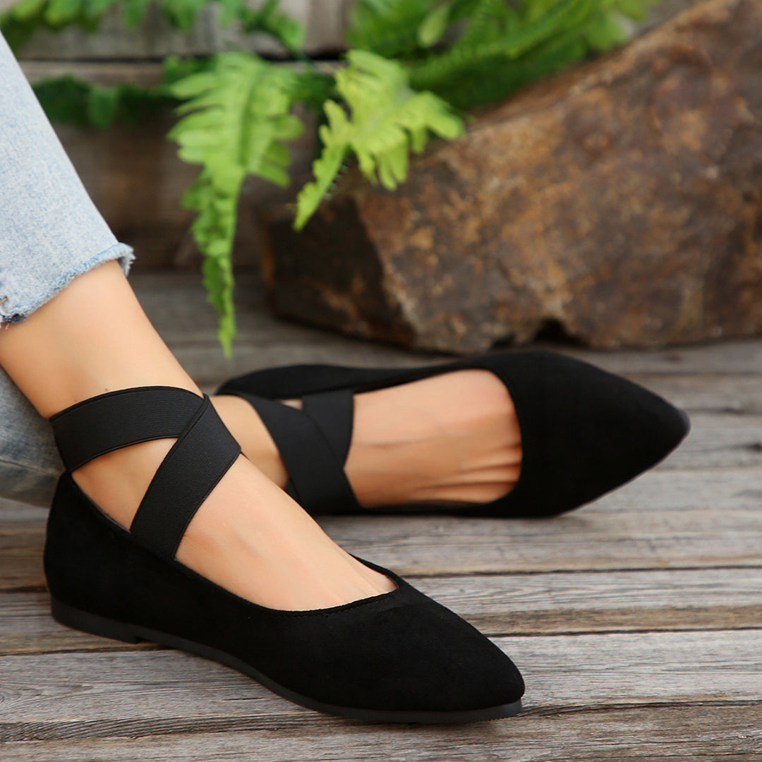 Damen Ballerina-Schuhe mit elastischen Kreuzbändern und rutschfester Sohle EB