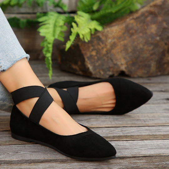 Damen Ballerina-Schuhe mit elastischen Kreuzbändern und rutschfester Sohle EB