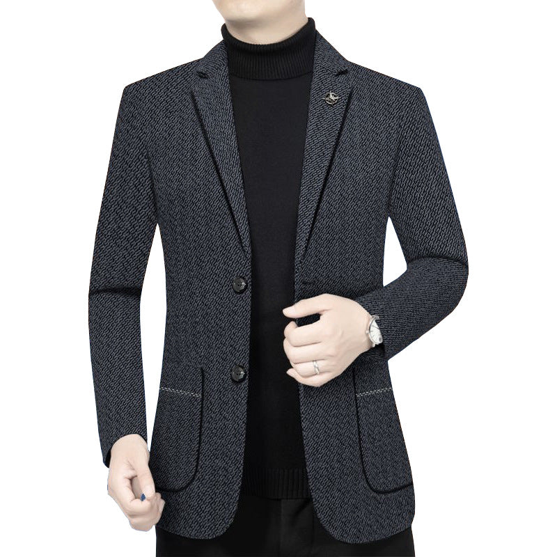 Herren Taillierter Strickblazer im Bouclé-Look mit aufgesetzten Taschen EB
