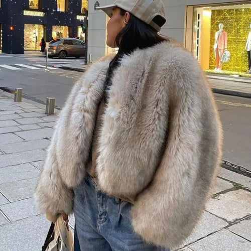 Damen kuschelige Kunstpelzjacke mit weiten Ärmeln EB