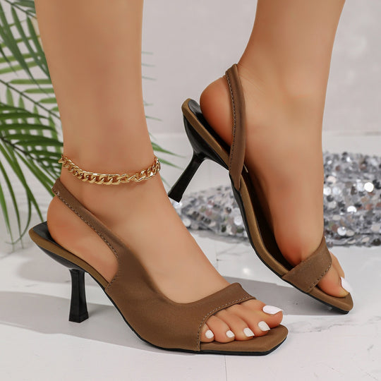 Damen Slingback Sandalen mit modischem Absatz und elastischem Riemen EB
