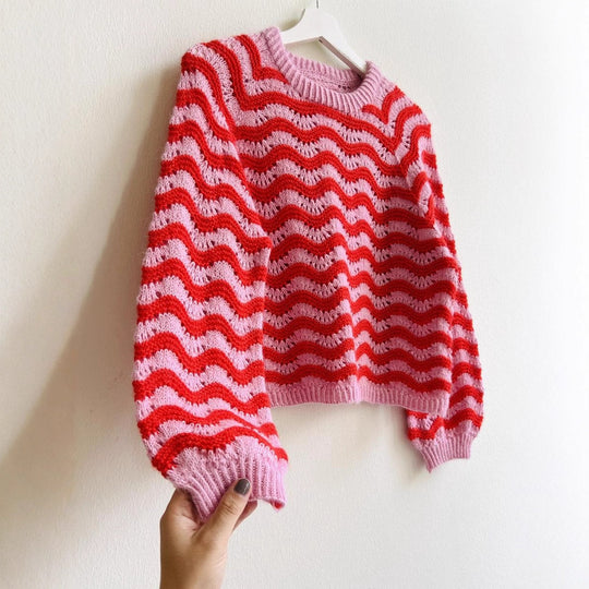 Damen Strickpullover mit wellenförmigem Muster und großzügigem Schnitt EB