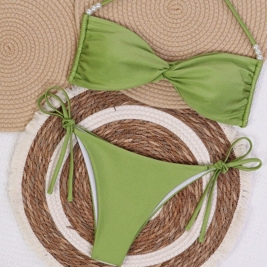 Damen Bandeau-Bikini mit eleganten Perlenschnüren EB