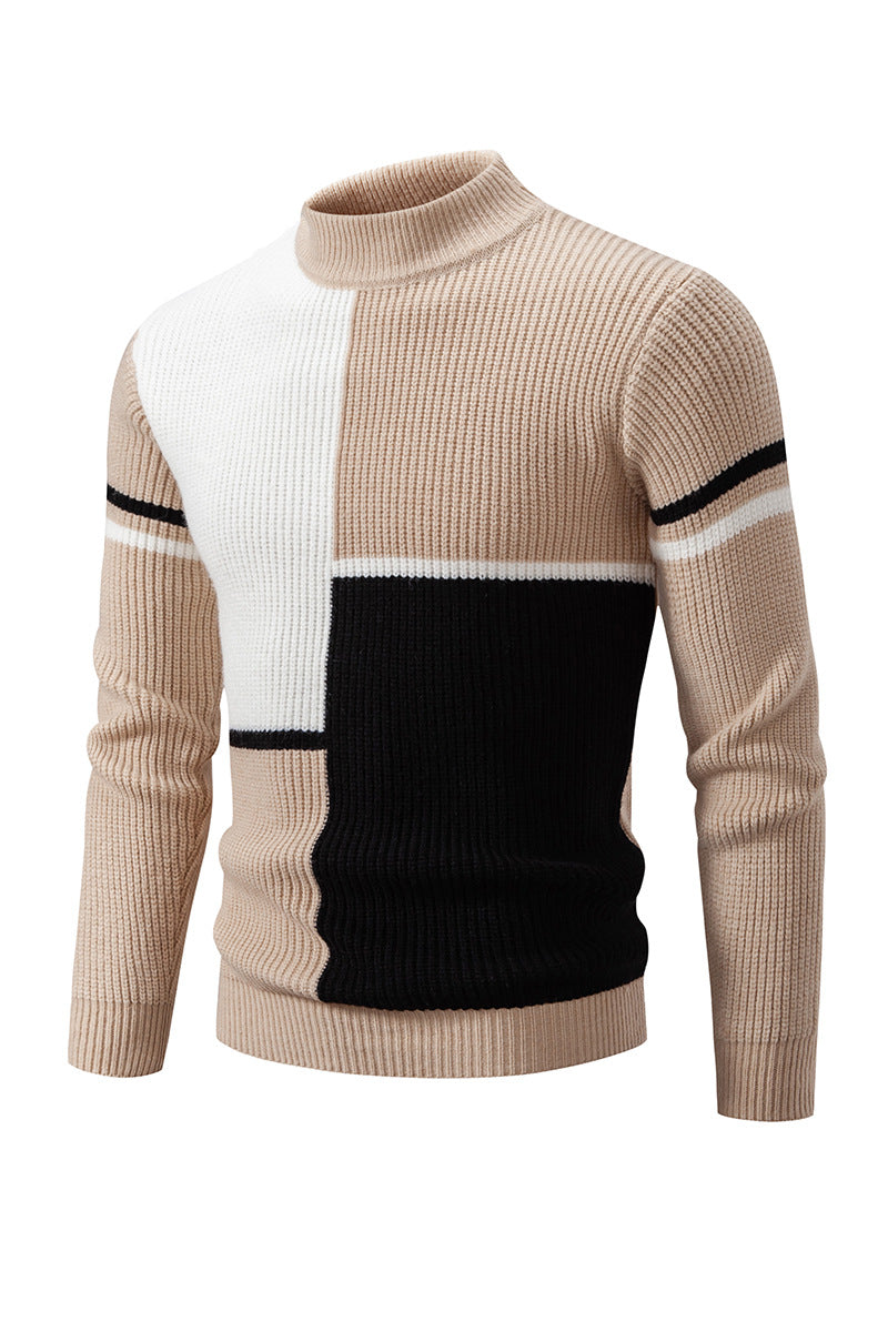 Herren Strickpullover mit modischen Farbblock-Design und hohem Kragen EB