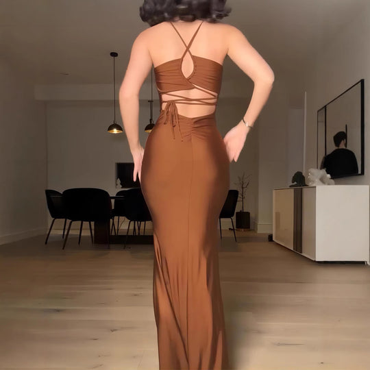 Damen Maxi-Kleid mit schmalem Trägerdesign und fließendem Schnitt EB
