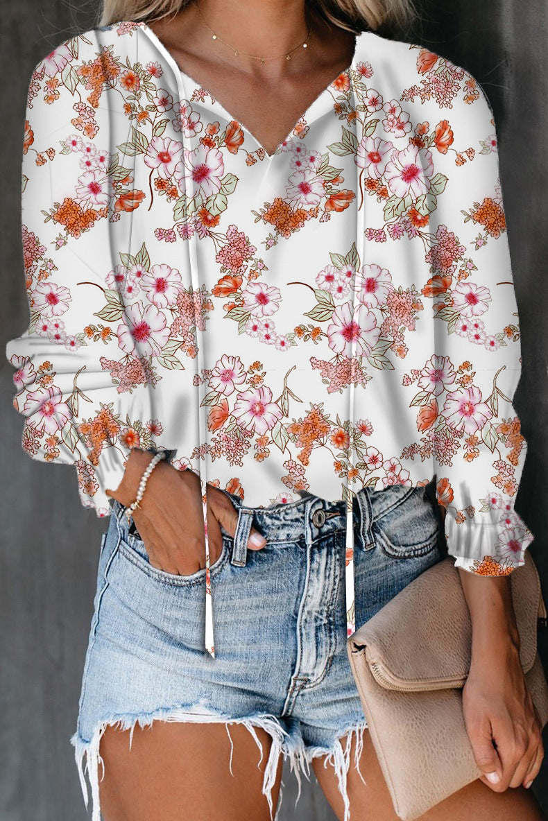 Damen Bluse mit Rüschendetails und tiefem V-Ausschnitt EB