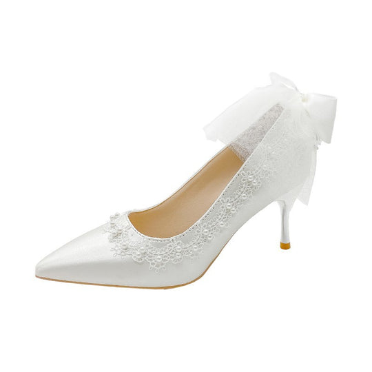 Damen Elegante High Heels mit zartem Spitzen- und Schleifendetail EB
