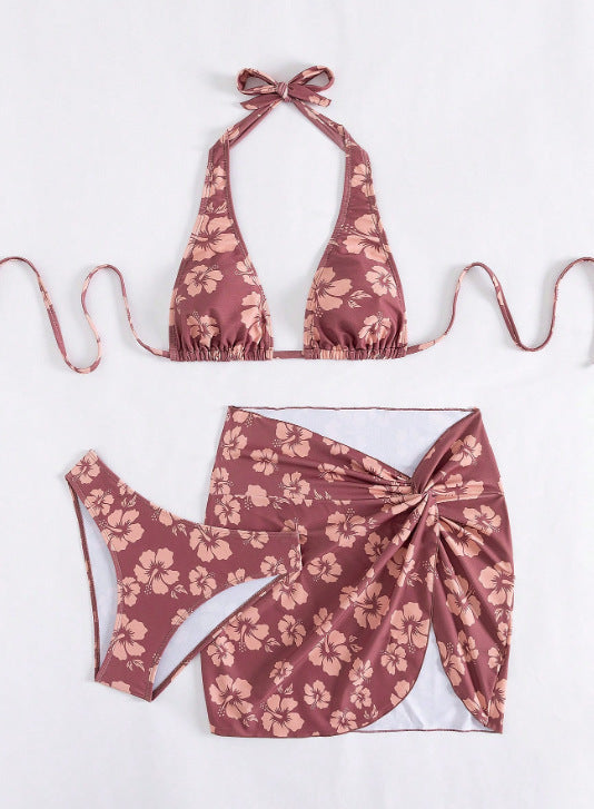 Damen Triangel-Bikini-Set mit modischem Wickelrock EB