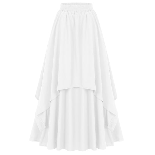 Damen nan mehrlagiger Chiffon-Maxirock mit hohem elastischem Taillenbund und asymmetrischem Stufenfall Eb