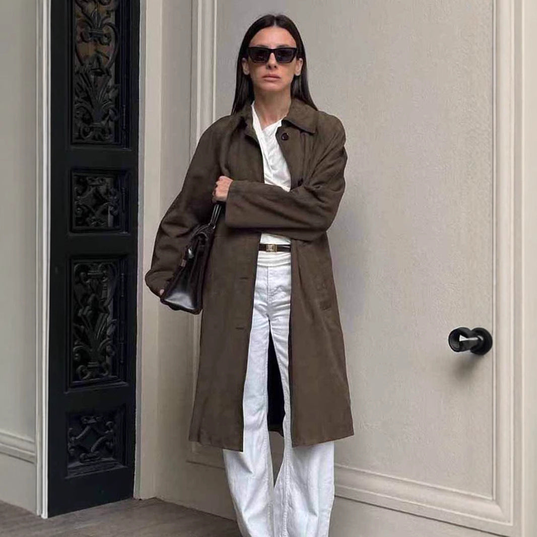 Damen Modische Trenchcoat Jacke mit lässigem Schnitt und praktischen Taschen EB